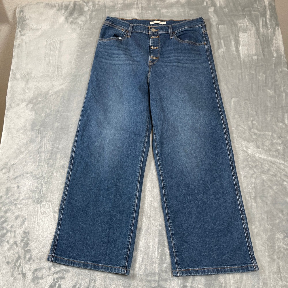 Levis Mile High Cropped Wide Leg Jeans W31 L27 Medium Wash Button Fly High Rise